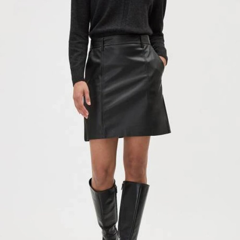 BRAND NEW RW&CO Faux Leather Black A-Line Mini Skirt